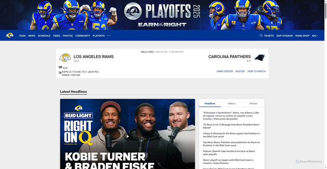 Security scan screenshot of https://www.therams.com