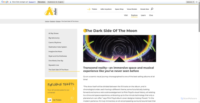 Security scan screenshot of https://www.adlerplanetarium.org/event/pink-floyd-the-dark-side-of-the-moon-adler-planetarium/