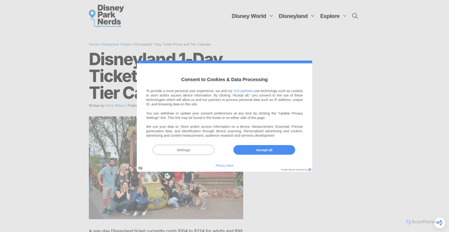 Security scan screenshot of https://disneyparknerds.com/disneyland-one-day-ticket-prices/