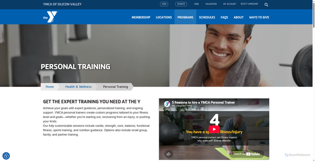 Security scan screenshot of https://www.ymcasv.org/health-wellness/personal-training