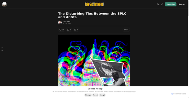 Security scan screenshot of https://www.woketopus.com/p/the-disturbing-ties-between-the-splc