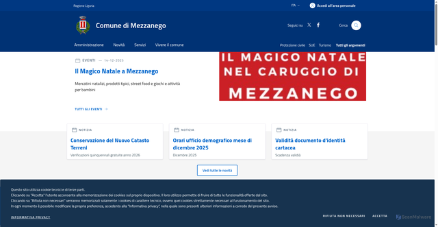 Security scan screenshot of https://www.comune.mezzanego.ge.it/