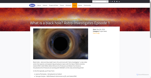 Security scan screenshot of https://www.ipac.caltech.edu/news/318