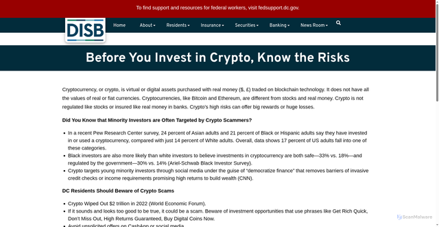Security scan screenshot of https://disb.dc.gov/page/you-invest-crypto-know-risks