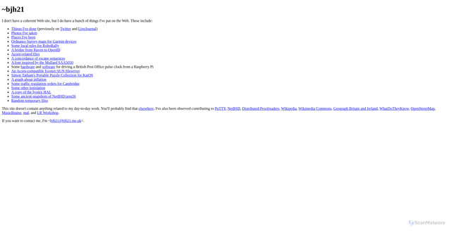 Security scan screenshot of http://bjh21.me.uk/