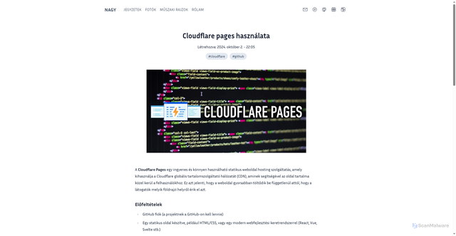 Security scan screenshot of https://nagy.re/post/cloudflare-pages-hasznalata/