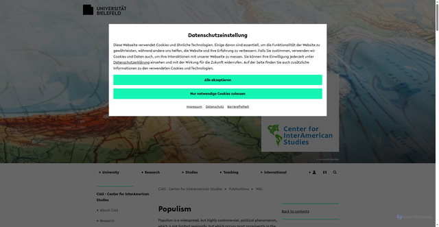 Security scan screenshot of https://www.uni-bielefeld.de/einrichtungen/cias/publikationen/wiki/p/populism.xml