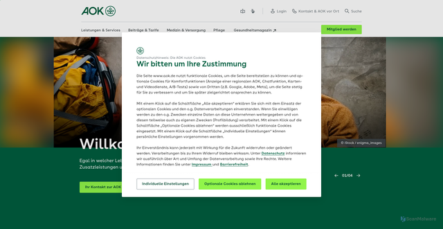 Security scan screenshot of https://www.aok.de