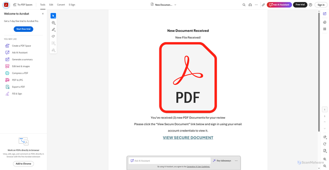 Security scan screenshot of https://acrobat.adobe.com/id/urn:aaid:sc:US:9e4987ef-acd5-4542-bc7e-c576626ecef8