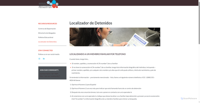 Security scan screenshot of https://miguelcontrerasfoundation.org/immigration-resources/localizador-de-detenidos/