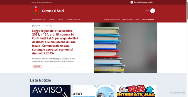 Security scan screenshot of https://comune.usini.ss.it/