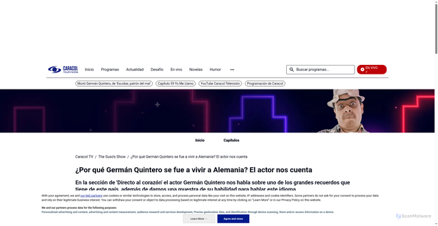 Security scan screenshot of https://www.caracoltv.com/the-susos-show/por-que-german-quintero-se-fue-a-vivir-a-alemania-el-actor-nos-cuenta-pr30