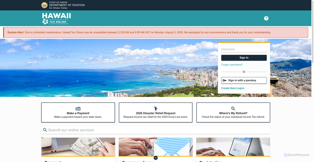 Security scan screenshot of hitax.hawaii.gov