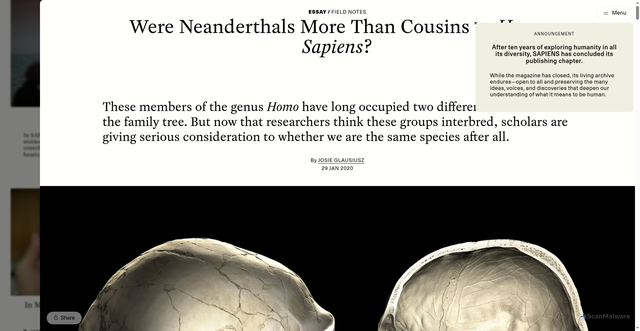 Security scan screenshot of https://www.sapiens.org/biology/hominin-species-neanderthals/