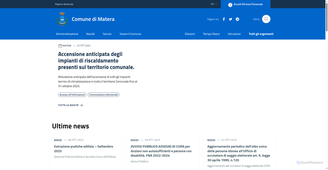 Security scan screenshot of https://comune.matera.it/