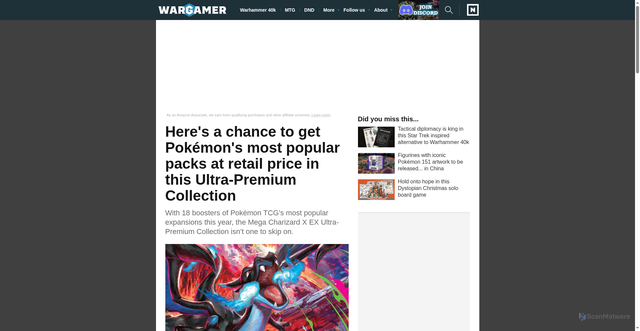 Security scan screenshot of https://www.wargamer.com/pokemon-trading-card-game/mega-charizard-x-ex-collection-pre-order