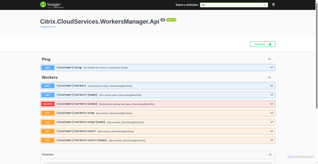 Security scan screenshot of https://workersmanager-eastus-release-b.citrixworkspacesapi.net