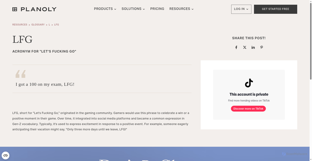 Security scan screenshot of https://www.planoly.com/glossary/lfg