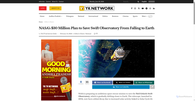 Security scan screenshot of https://www.yktv.in/nasa-swift-observatory-rescue-mission/