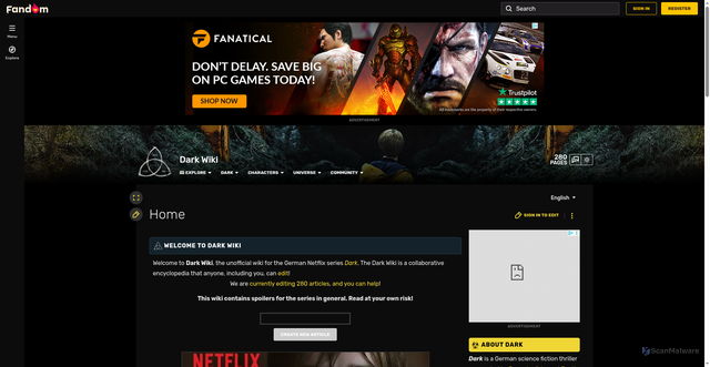 Security scan screenshot of https://dark-netflix.fandom.com/wiki/Dark_Wiki
