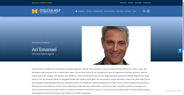 Security scan screenshot of https://dyslexiahelp.umich.edu/success-story/ari-emanuel/