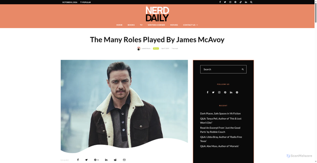 Security scan screenshot of https://thenerddaily.com/james-mcavoy-movies/