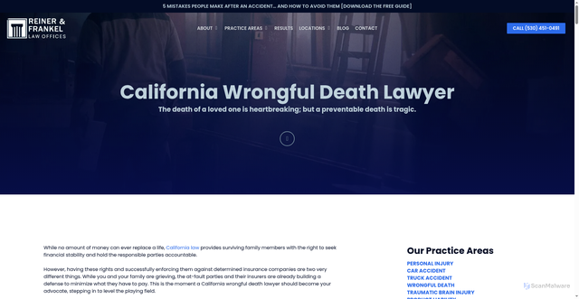 Security scan screenshot of https://reinerslaughter.com/practice-areas/wrongful-death/