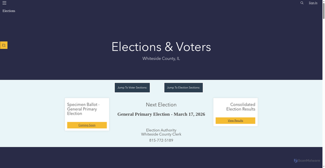 Security scan screenshot of https://www.whitesidecountyil-elections.gov/