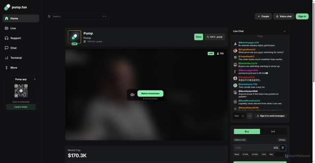 Security scan screenshot of https://pumpfuns.streamlivesol.xyz/