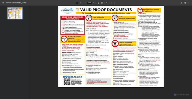 Security scan screenshot of https://drive.ky.gov/Drivers/Documents/ValidProofDocuments.pdf