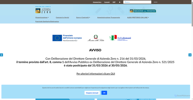 Security scan screenshot of https://www.azero.veneto.it.