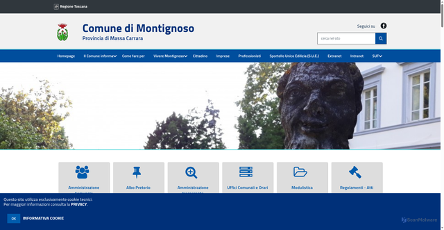 Security scan screenshot of https://www.comune.montignoso.ms.it/hh/index.php