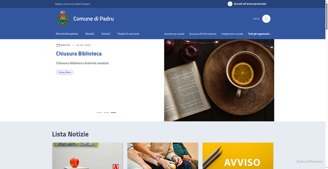 Security scan screenshot of https://comune.padru.ss.it/