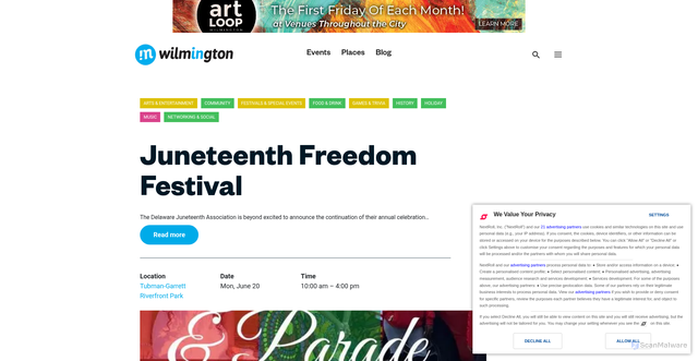 Security scan screenshot of https://inwilmde.com/events/juneteenth-freedom-festival/