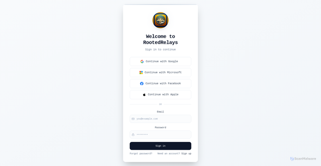 Security scan screenshot of https://rootedrelays.app/