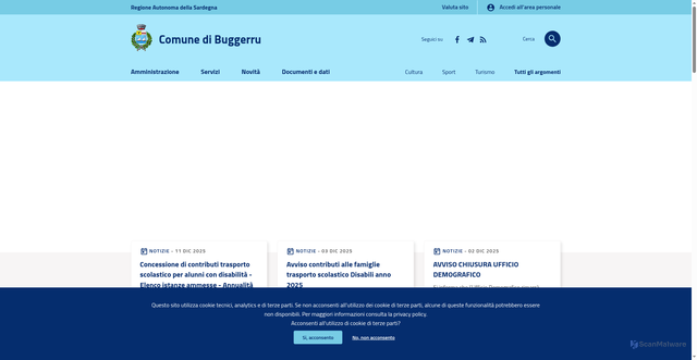 Security scan screenshot of https://www.comunebuggerru.it/it/index.html