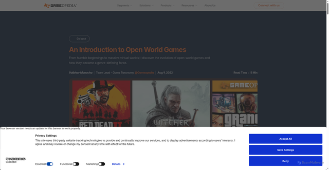 Security scan screenshot of https://gameopedia.com/blogs/an-introduction-to-open-world-games
