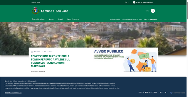 Security scan screenshot of https://comune.sancono.ct.it/