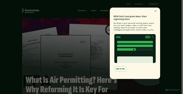 Security scan screenshot of https://www.evergreenaction.com/resources/what-is-air-permitting-heres-why-reforming-it-is-key-for-decarbonization/