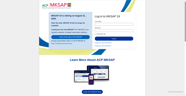 Security scan screenshot of https://mksap19.acponline.org