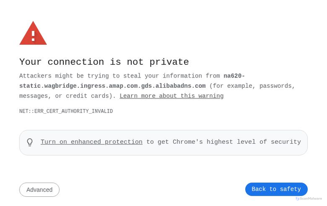 Security scan screenshot of https://na620-static.wagbridge.ingress.amap.com.gds.alibabadns.com