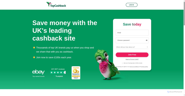 Security scan screenshot of https://topcashback.co.uk