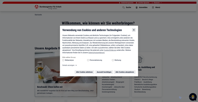Security scan screenshot of http://www.arbeitsagentur.de