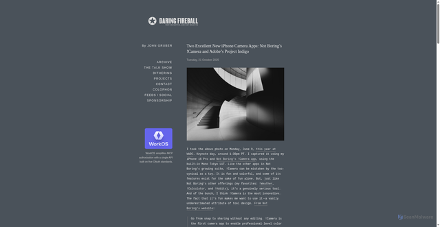 Security scan screenshot of https://daringfireball.net/2025/10/not_boring_camera_and_adobe_project_indigo