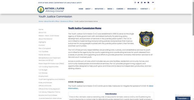 Security scan screenshot of https://www.njoag.gov/about/divisions-and-offices/youth-justice-commission-home/