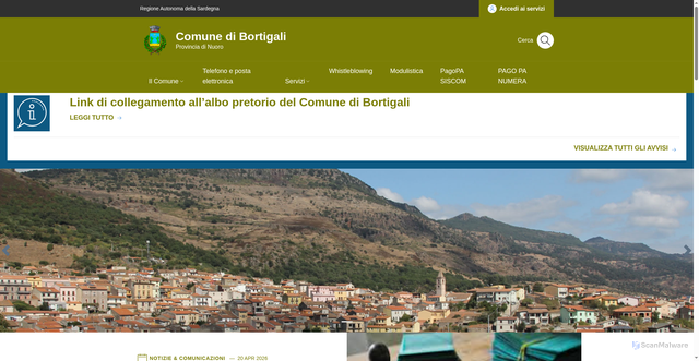 Security scan screenshot of https://www.comune.bortigali.nu.it