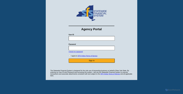 Security scan screenshot of https://fin.sfs.ny.gov