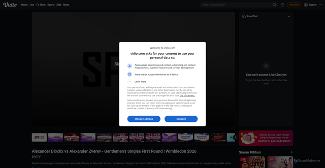 Security scan screenshot of https://m.vidio.com/live/17139?schedule_id=5163400