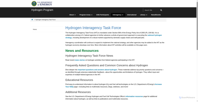 Security scan screenshot of https://www.hydrogen.energy.gov/interagency