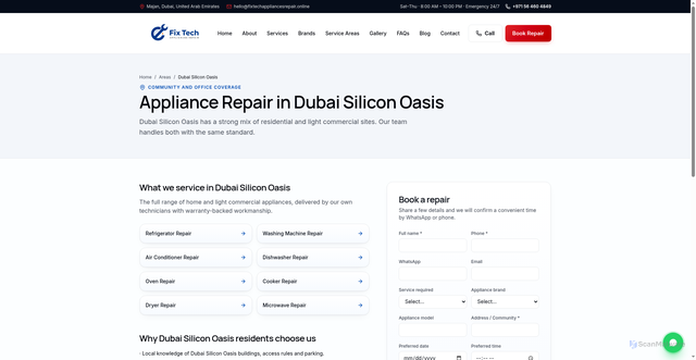 Security scan screenshot of https://fixtechappliancesrepair.online/areas/dubai-silicon-oasis